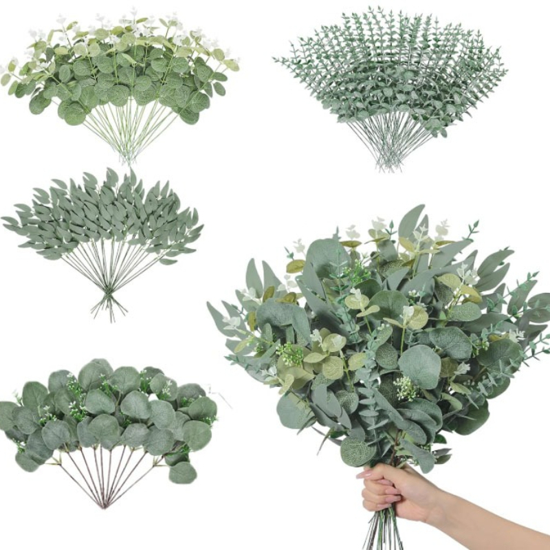 Florist Supply Bulk - 10/20Pcs Artificial Eucalyptus Leaf Stems Green